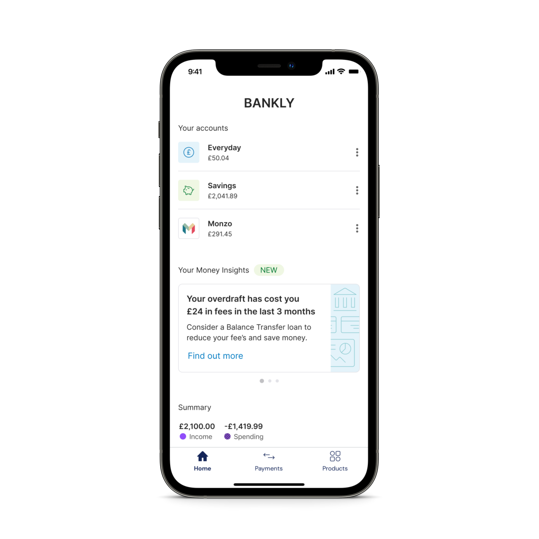 Bud Engage highlights your customers spending so they can better understand where their money goes. A phone shows a UI with different transactions on
