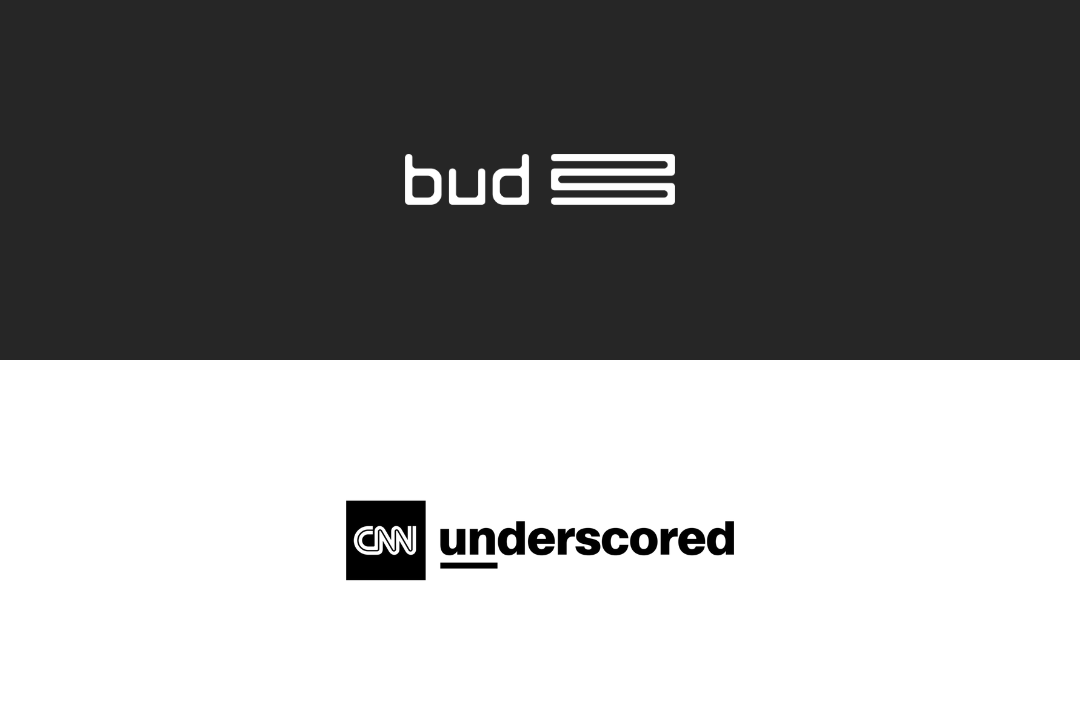 bud logo on black background and cnn underscored logo on white background