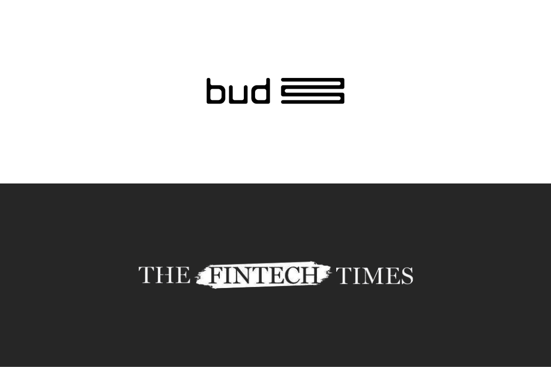 bud logo on white background and fintech times logo on black background