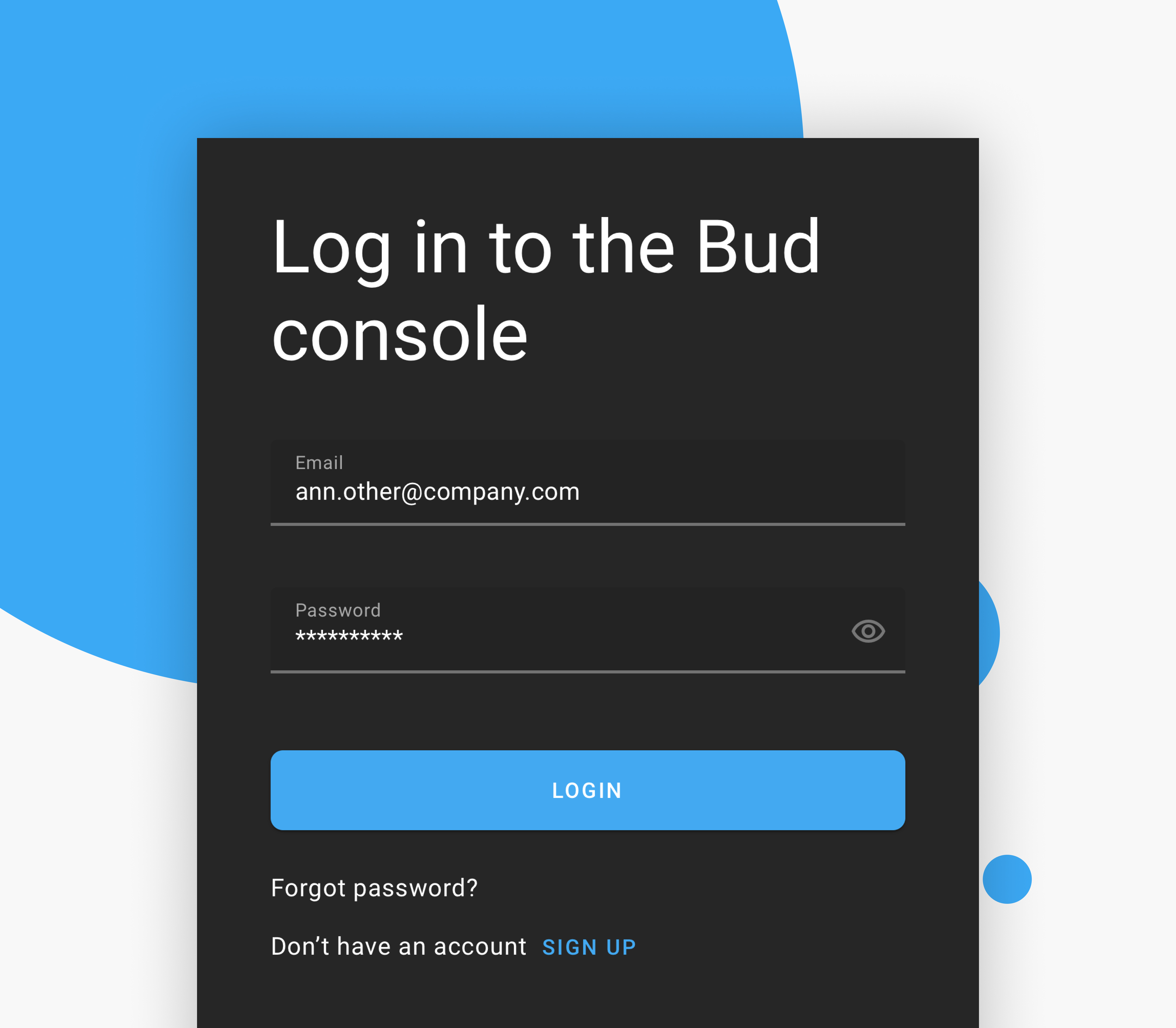 Sign-up and login to Bud's Developer Console